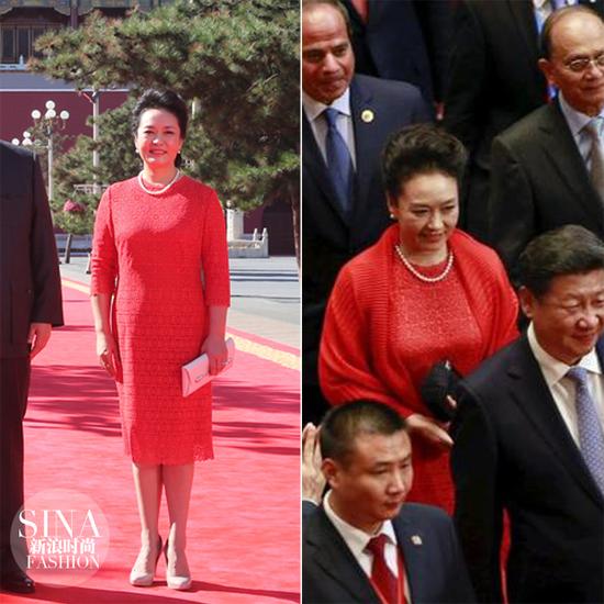彭丽媛在反法西斯战争胜利70周年纪念大会上以一身红裙出席