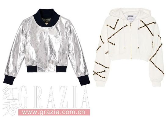 左:Chanel外套 右:Moschino短款针织帽衫