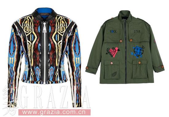 左：Louis Vuitton刺绣夹克 右：C&A军绿色外套 RMB499